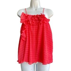 DO BE Ruffle Tank Top Womens Strap Pleat Crinkle Size S Pink